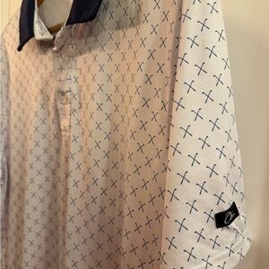 Obla Performance Polo Size L Mens Golf Shirt White With Navy Clubs Short Sleeve